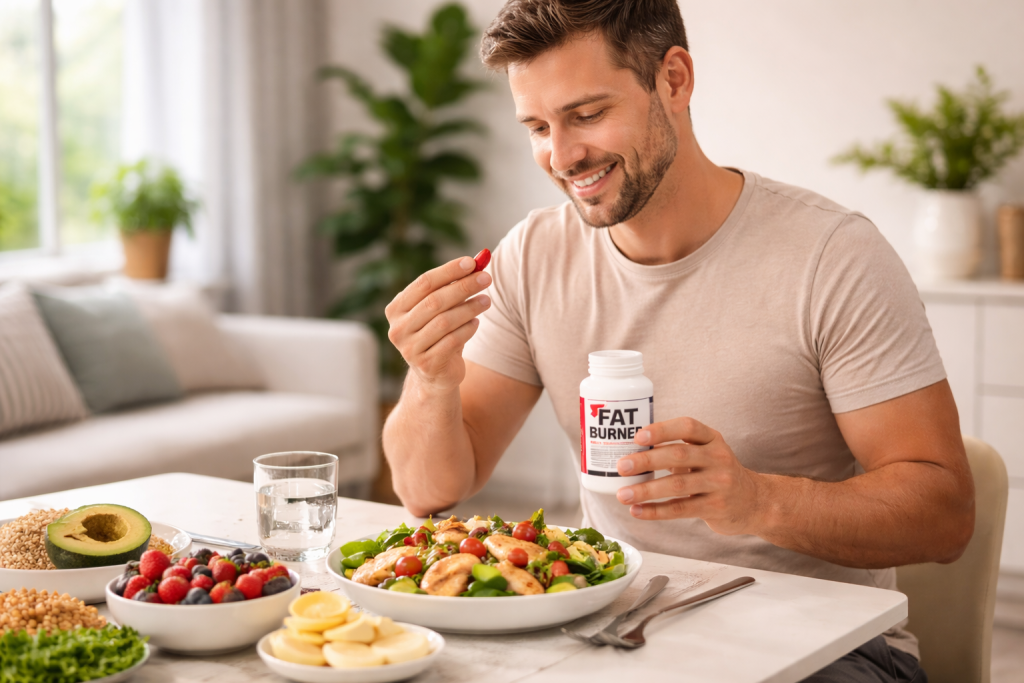 Un monsieur qui prend un bruleur de graisse