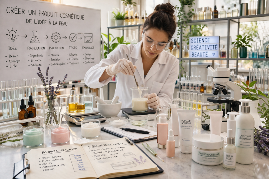 La création d'un produit cosmétique en laboratoire permet de concevoir des produits uniques, innovants, répondant à des besoins spécifiques. 