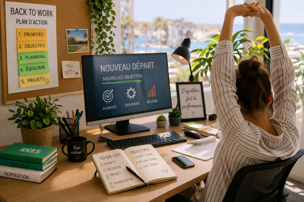 L’article explique que le retour au travail après les vacances s’accompagne souvent d’une baisse de motivation et d’un léger stress. Il propose des solutions simples pour retrouver un bon rythme. L’idée principale consiste à reprendre progressivement, sans se surcharger dès le premier jour. Il recommande de trier ses priorités, d’organiser son temps et de gérer ses emails intelligemment. Reprendre contact avec ses collègues aide aussi à se remettre dans l’ambiance. Enfin, adopter un état d’esprit positif et conserver quelques habitudes de détente permet de prolonger les bienfaits des vacances et de retrouver plus facilement son efficacité