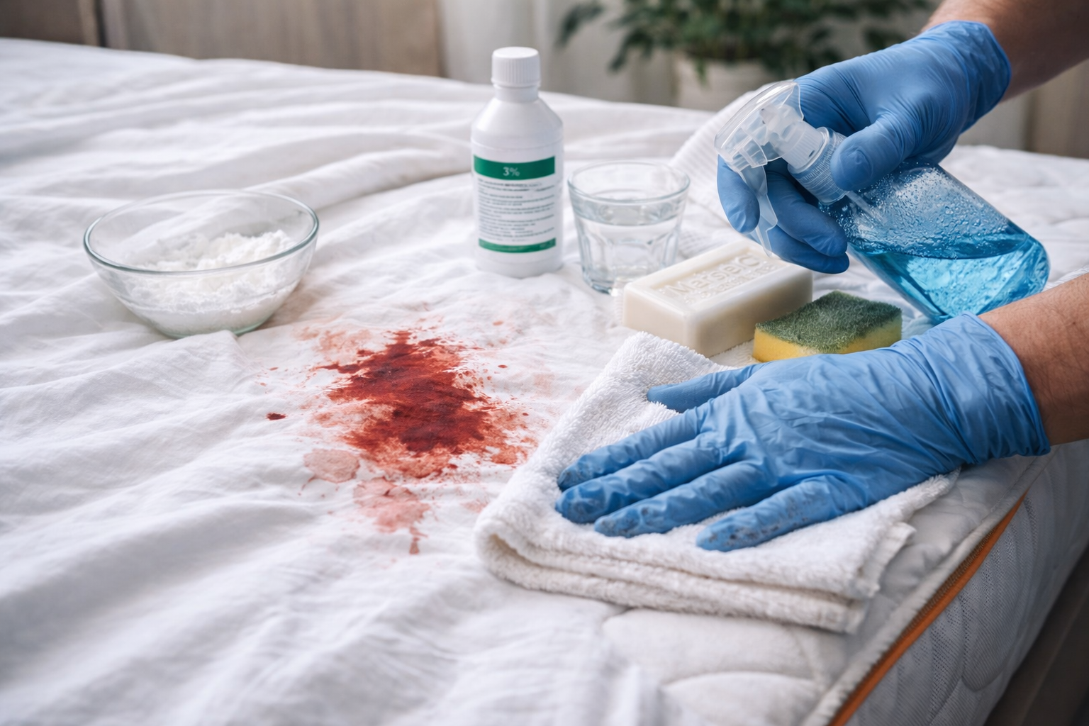 Dès la découverte de la tache de sang, il est crucial d'agir rapidement. Plus vite vous traitez la tache, plus vous avez de chances de l'éliminer complètement. La fraîcheur de la tache est un facteur déterminant dans l'efficacité du nettoyage. Choisir le bon matériel Utilisez un chiffon blanc ou un essuie-tout pour éviter le transfert de couleur sur le textile taché. Le matériel utilisé doit être absorbant pour faciliter le retrait du sang. La température de l'eau Assurez-vous que l'eau est froide. L'eau chaude ou tiède peut fixer la tache en cuisant les protéines du sang, ce qui rendrait son élimination beaucoup plus difficile. Tamponner la tache Imbibez le chiffon ou l'essuie-tout d'eau froide et tamponnez doucement la tache. L'objectif est d'absorber le sang sans frotter, car le frottement peut pousser le sang plus profondément dans les fibres du tissu. Rincer Éventuellement, la partie tachée sous un robinet d'eau froide pour rincer le sang excédentaire. Laissez l'eau froide traverser le tissu pour diluer et éliminer autant de sang que possible. Répétez le processus Continuez à tamponner et à rincer la zone tachée avec de l'eau froide jusqu'à ce que le sang ne soit plus visible. Changer de chiffon ou d'essuie-tout si nécessaire pour s'assurer que vous n'étalez pas la tache. Sécher délicatement Une fois que la tâche est complètement enlevée, séchez la zone avec un chiffon propre ou laissez sécher à l'air libre. Évitez d'utiliser un sèche-linge tant que vous n'êtes pas sûr que la tache est entièrement partie, car la chaleur peut fixer définitivement les résidus.