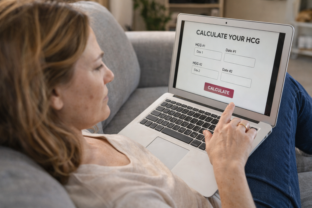 Une femme en train de calculer son taux HCG en ligne