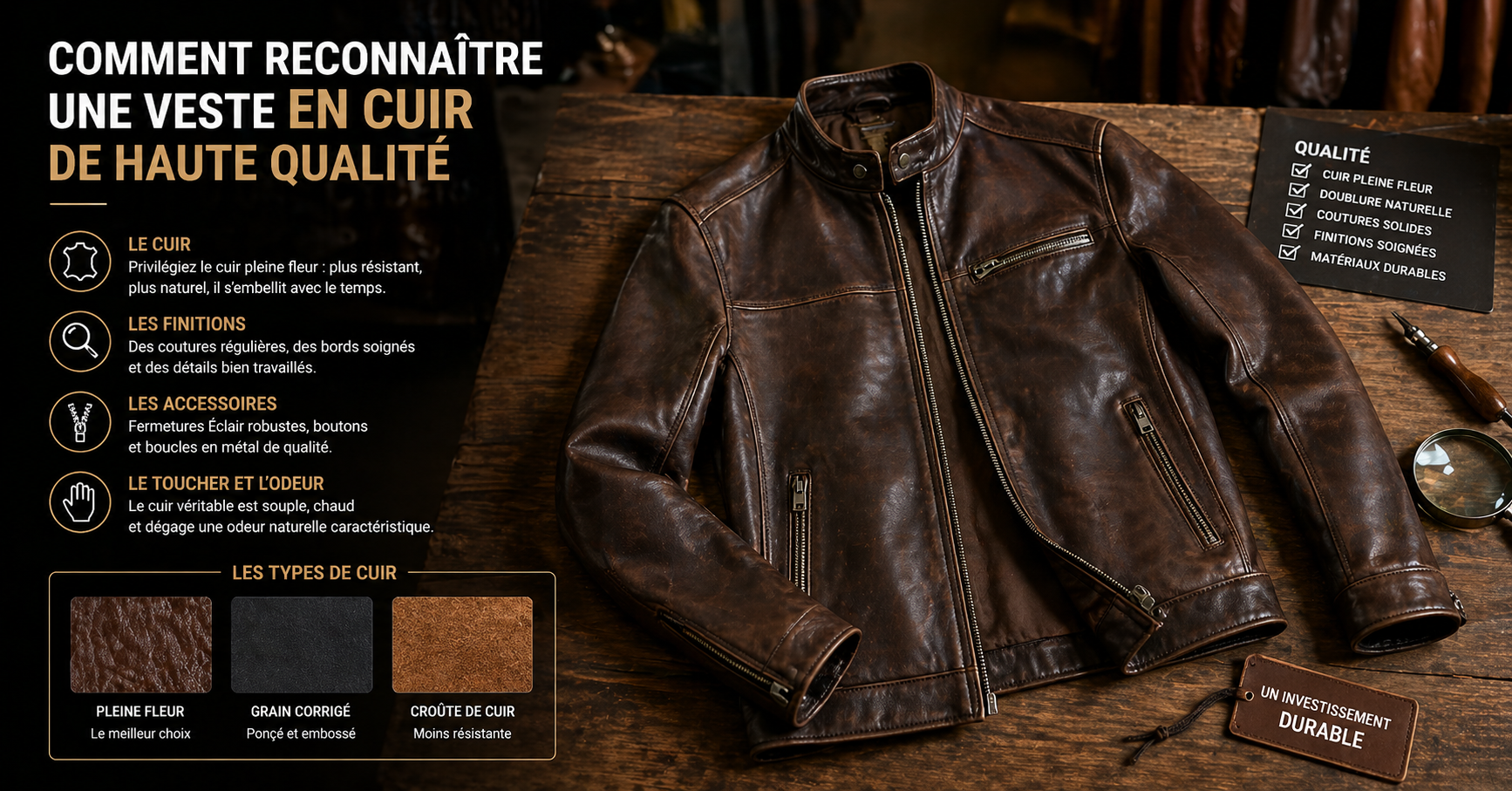 reconnaître une veste en cuir de haute qualité